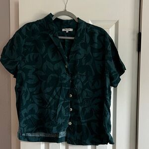 Madewell Dark Green Leaf Pattern Button-Down Shirt